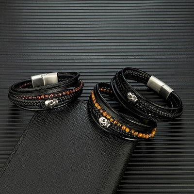 Skull Beads Leather Bracelet