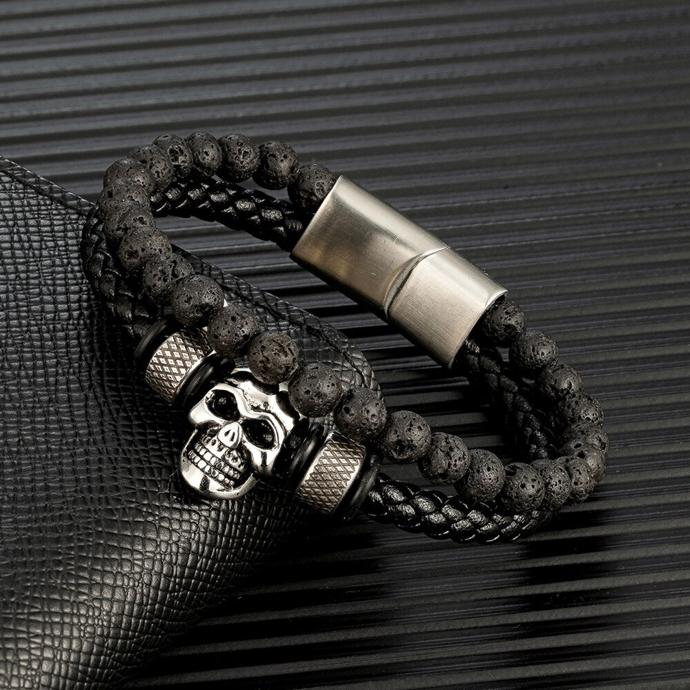 Skull Beads Leather Bracelet